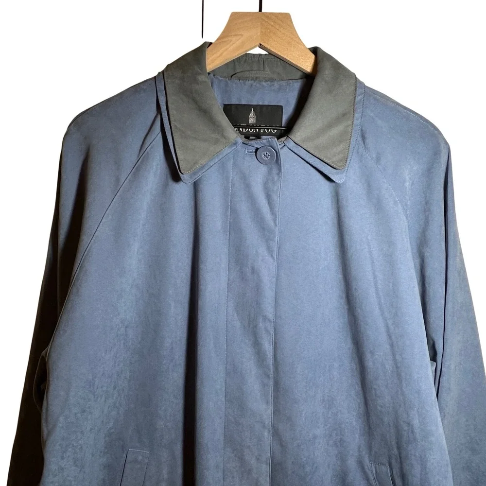 London‎ Fog Faux Suede Trench Coat Jacket in Baby Blue and Grey, Women's Size XL